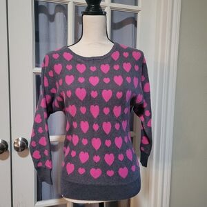 INC International Concepts Gray and Pink Heart Sweater